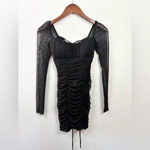 City Studio black long sleeve mesh ruched corset mini dress size XXS